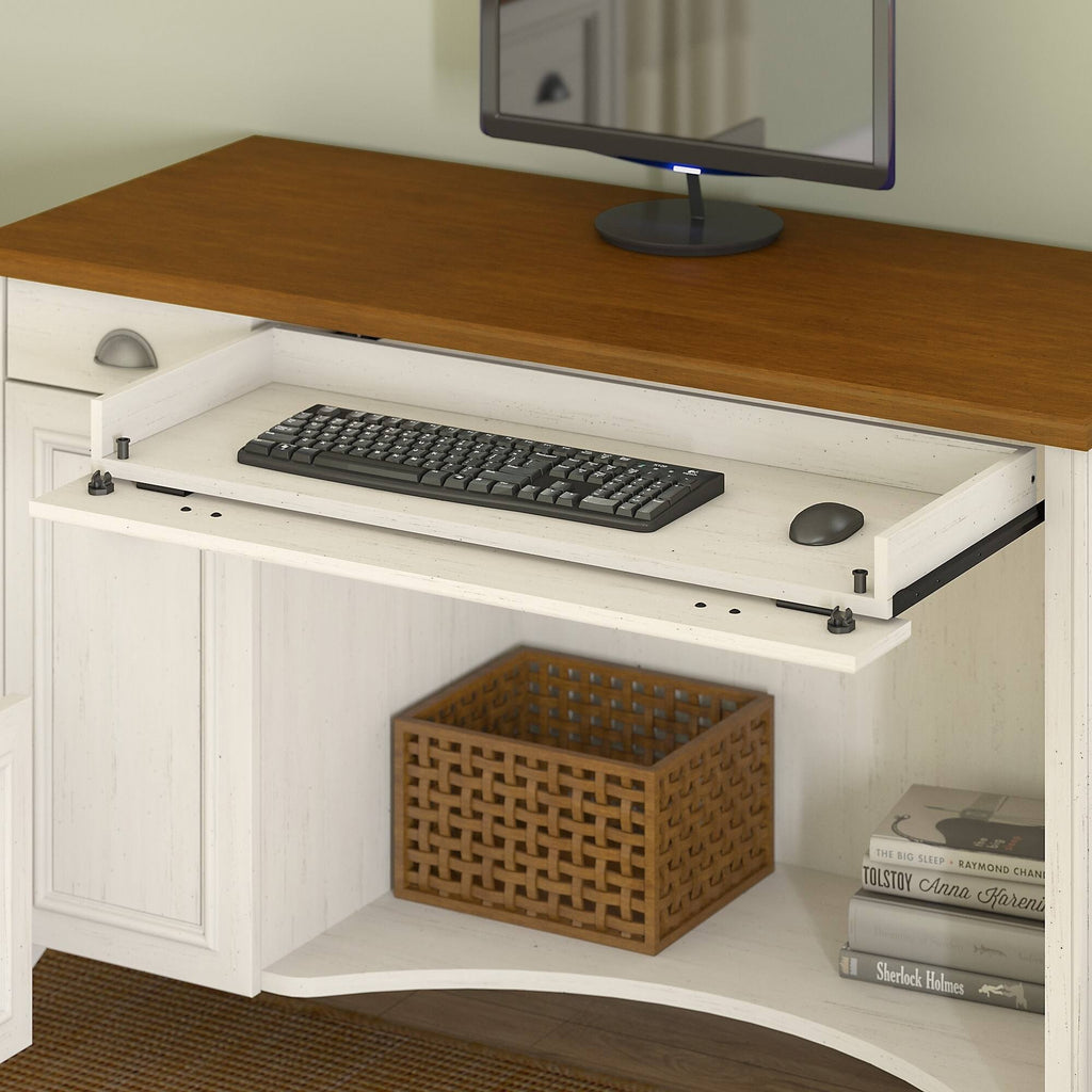 Antique White Computer Desk with 2-Drawer File Cabinet A61258