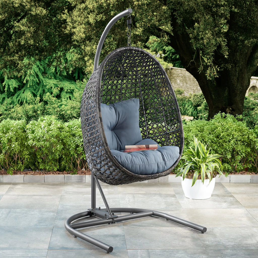 Grey Wicker Hanging Egg Chair with Stand O5951