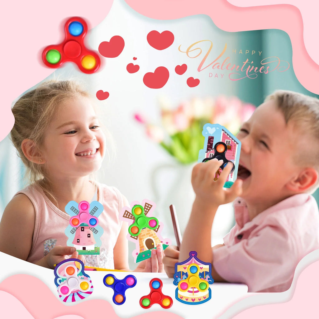 28 Packs Valentines Cards with Fidget Spinner X9808