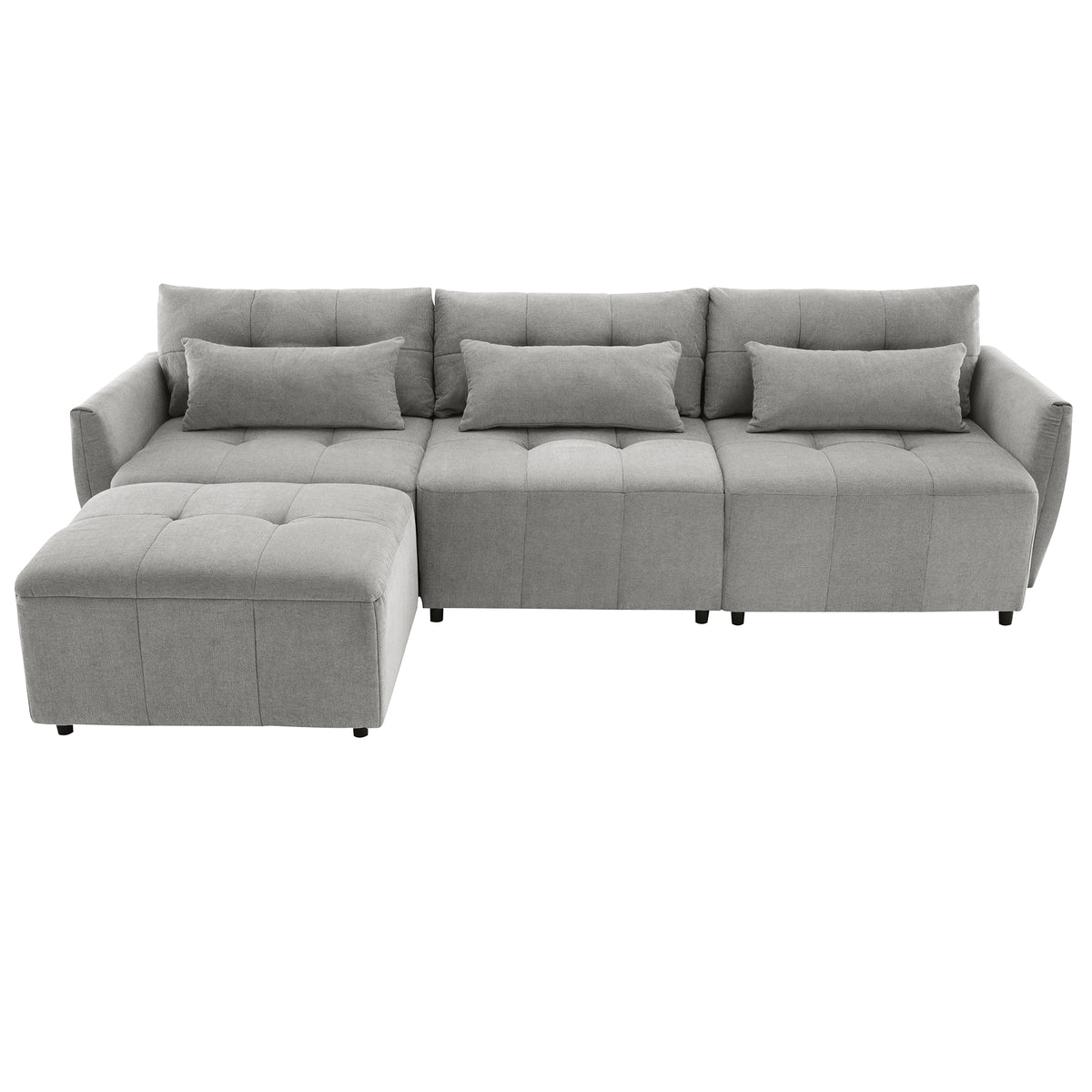 Grey Chenille Sectional Sofa with Convertible Ottoman O547