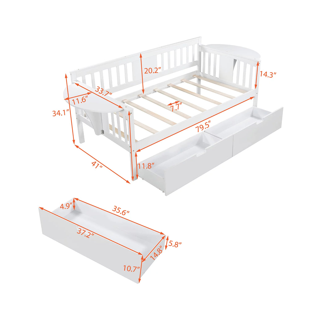 Twin Size White Daybed with Two Drawers E450858