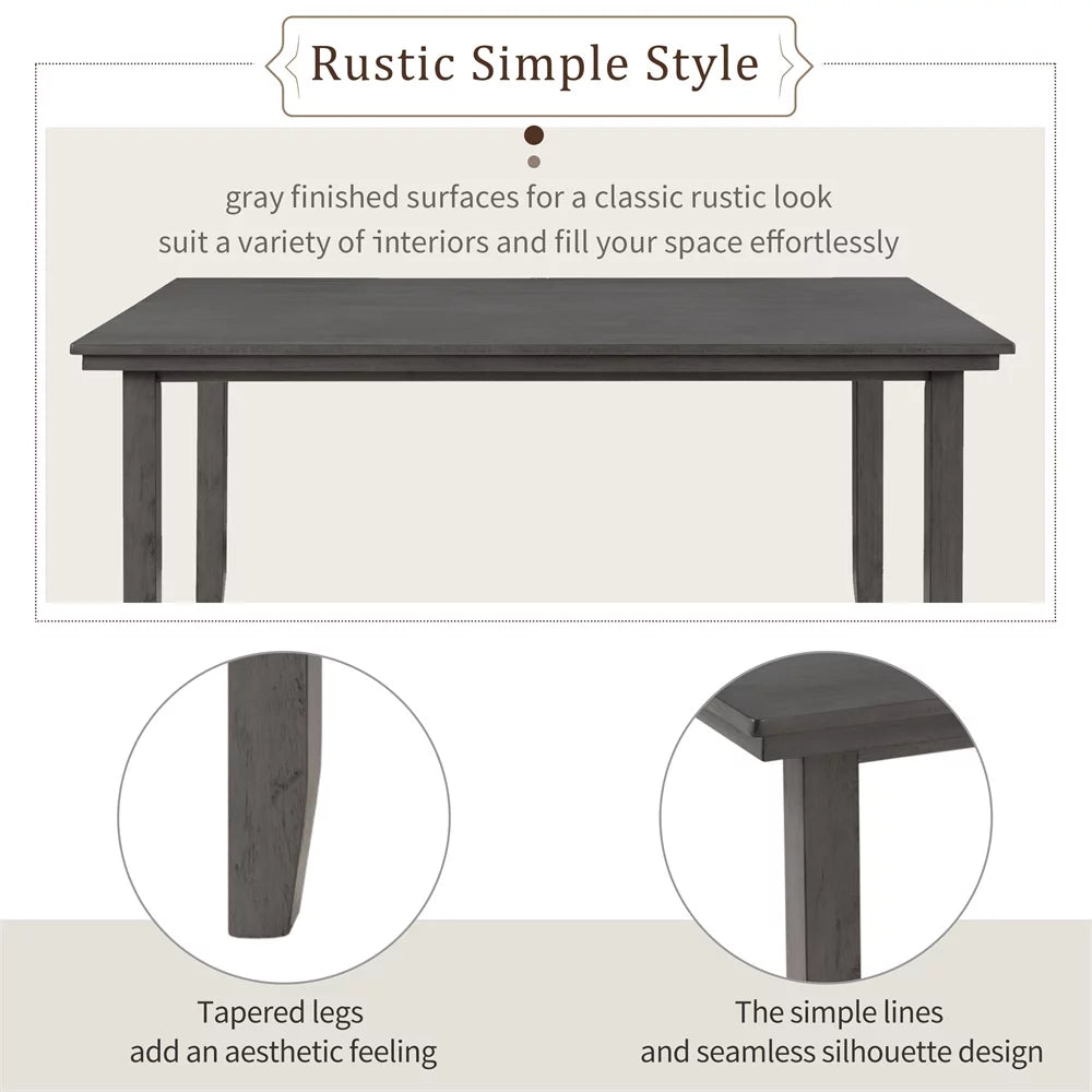 6 Piece Wood Dining Table and Chairs Set with Bench Gray V21857