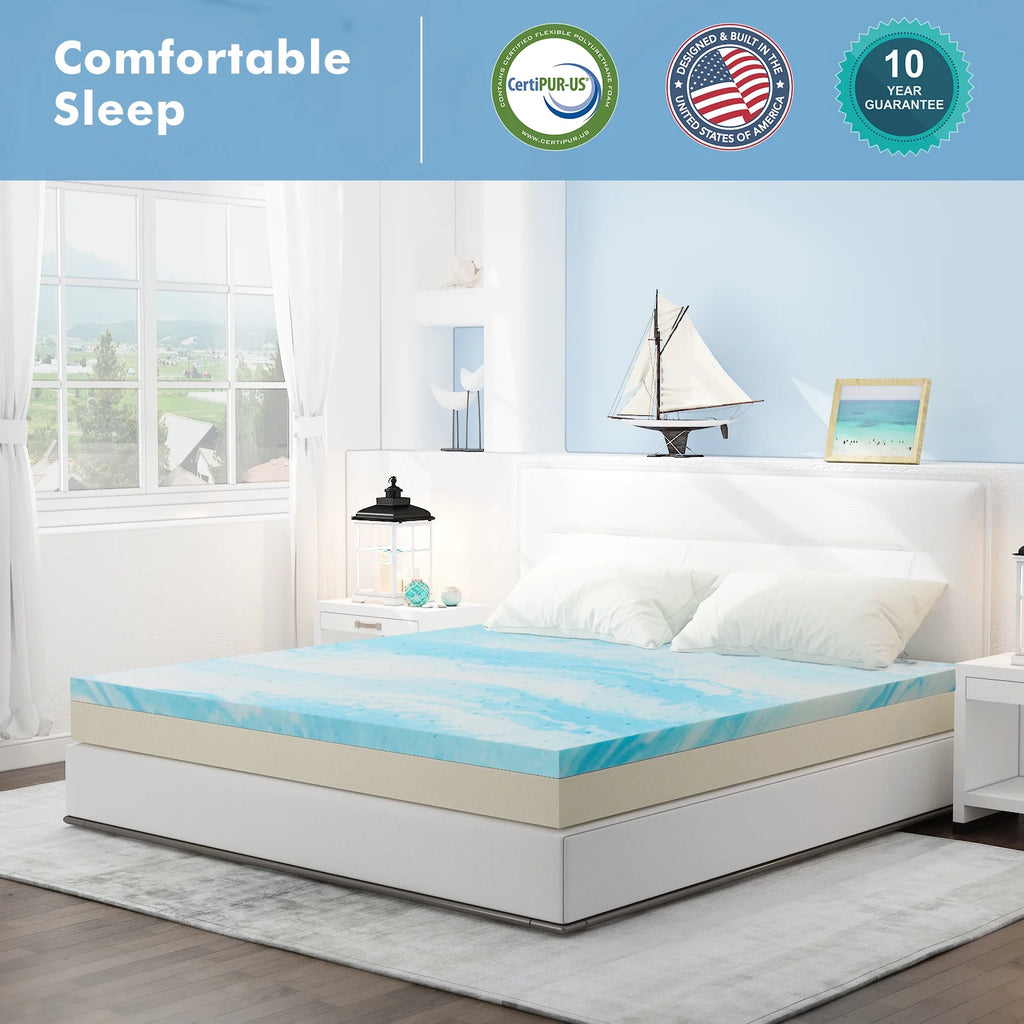 2 Inch Twin Size Cool Gel Memory Foam Mattress Topper T3574