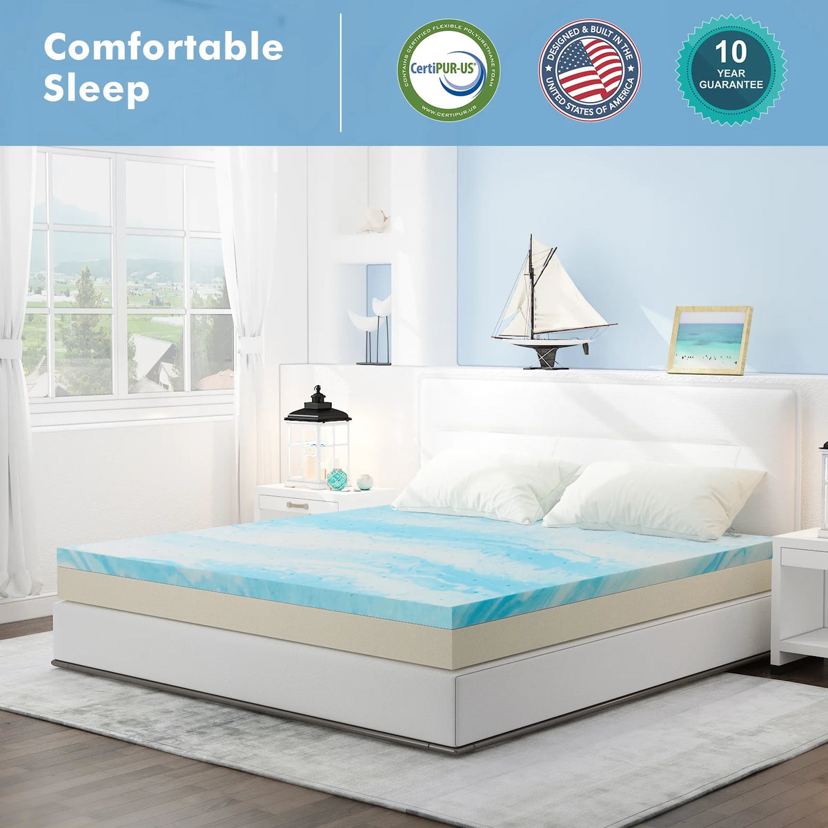 2 Inch Twin Size Cool Gel Memory Foam Mattress Topper T3574