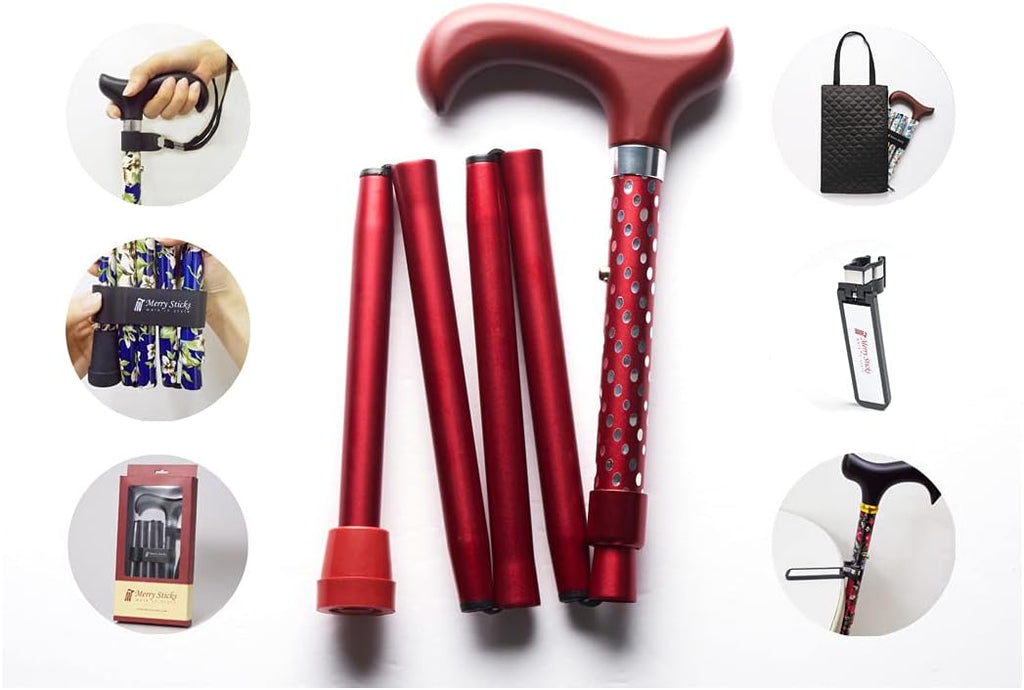 Adjustable Folding Walking Cane with Cane Bag and Reflective Cane Holder A307