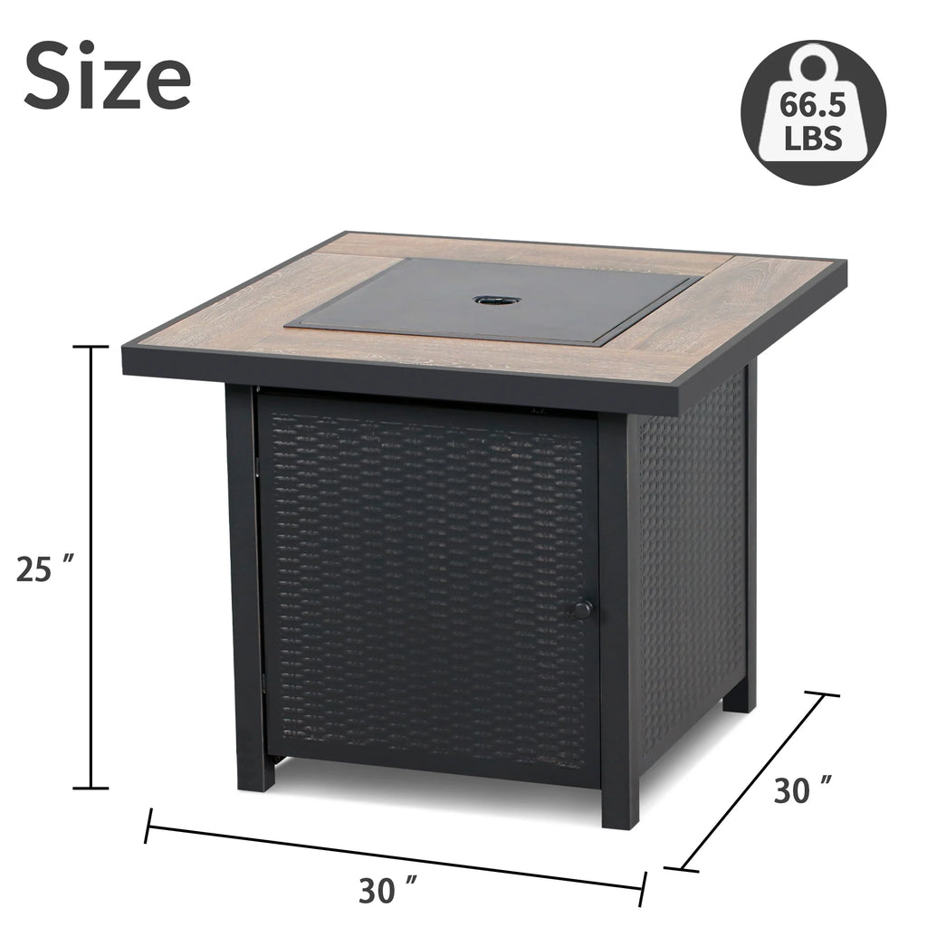 30'' Square Propane Gas Fire Pit Table Black W27665