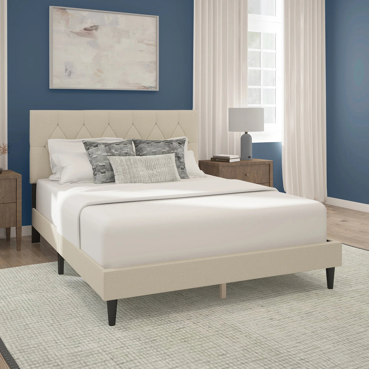 Gray Diamond Tufted Upholstered Queen Platform Bed B549499