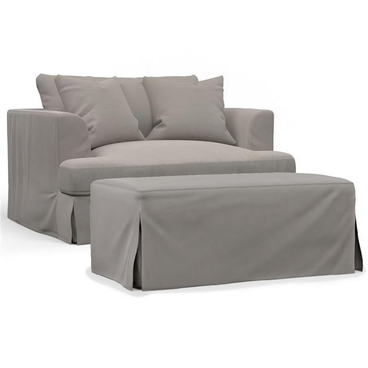Gray Slipcovered Chair & A Half Sofa with Ottoman L905