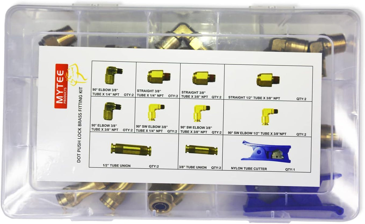 21 Pieces Brass Push to Connect Air Brake Line Fittings Connector Kit with Air Brake Line Cutter Q724647
