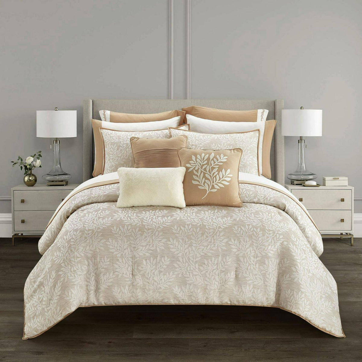 12 Piece Beige Queen Bedding Set M122648