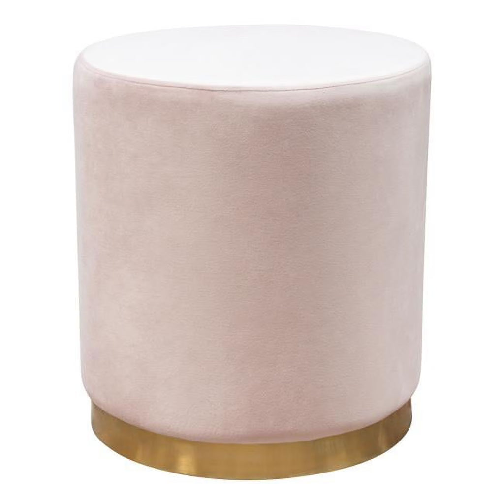 Blush Pink Velvet Round Accent Ottoman B582