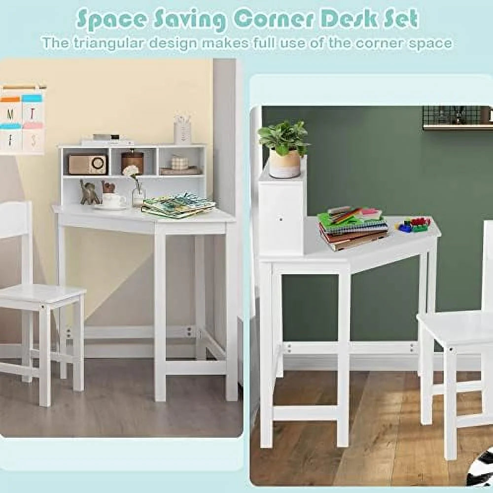 Wooden Desk and Chair Set with Hutch and Bookshelf T789179