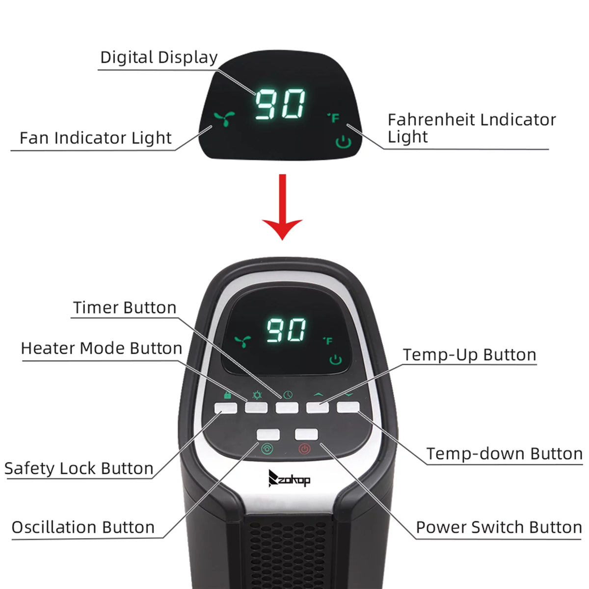24'' 1500W Adjustable Electric Space Heater O145327