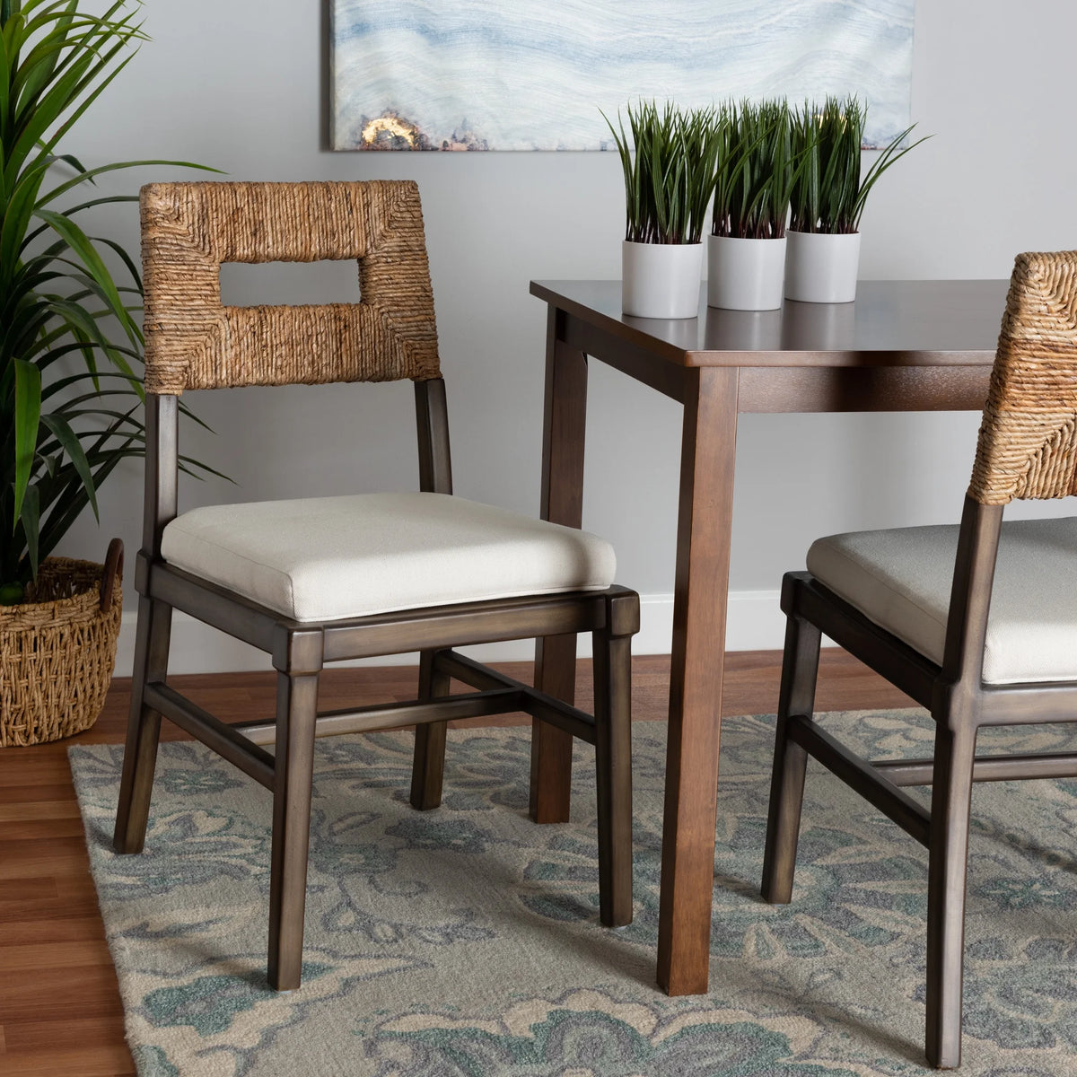 Dark Brown Mahogany Wood and Rattan Dining Chair A234574