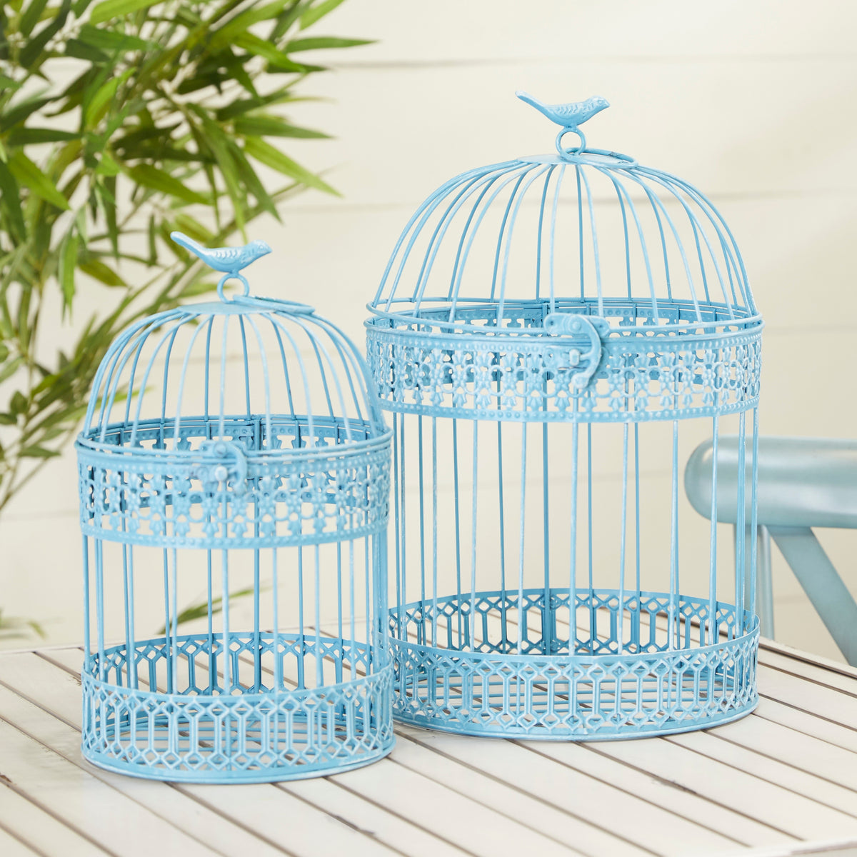 Blue or White Metal Birdcage Set of 2 R92557