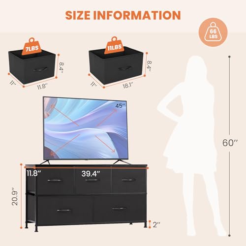 Black 5 Drawer Fabric Dresser Y848296