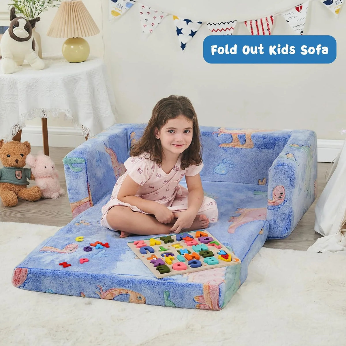 Kids Couch Toddler Chair Folding 2 in 1 Glow in The Dark Convertible Sofa to Lounger R4458