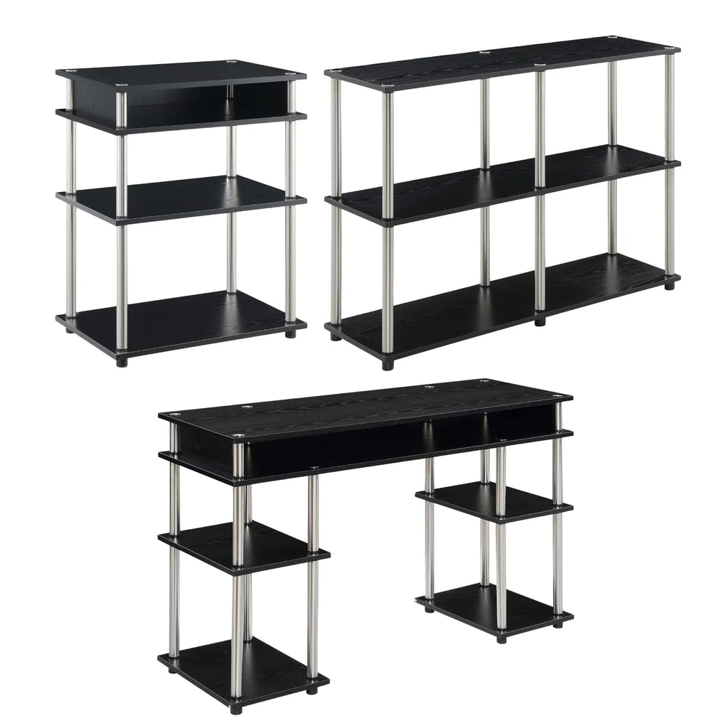 Black Desk with Printer Stand and Console Table Set Z711