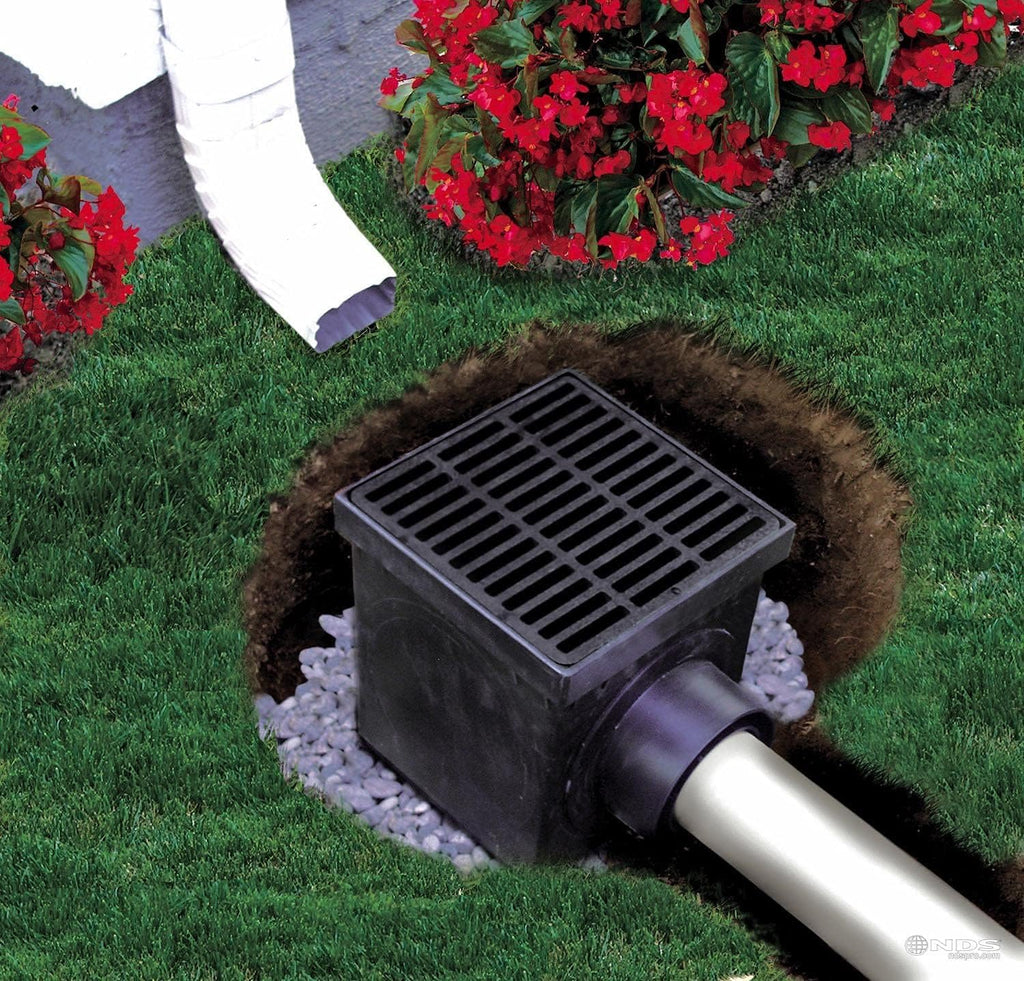 Square Catch Basin Drain Kit with 2-Opening, 2 Adapters, 1 Outlet Plug, 9-Inch Black Plastic Grate S324