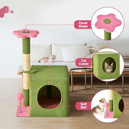 55 Inch Green Cat Tree Tower with Hammock and Scratching Post R667909