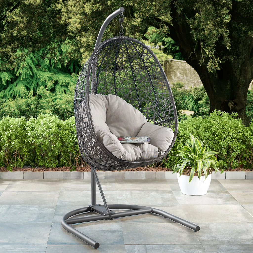 Grey Wicker Hanging Egg Chair with Stand O5951