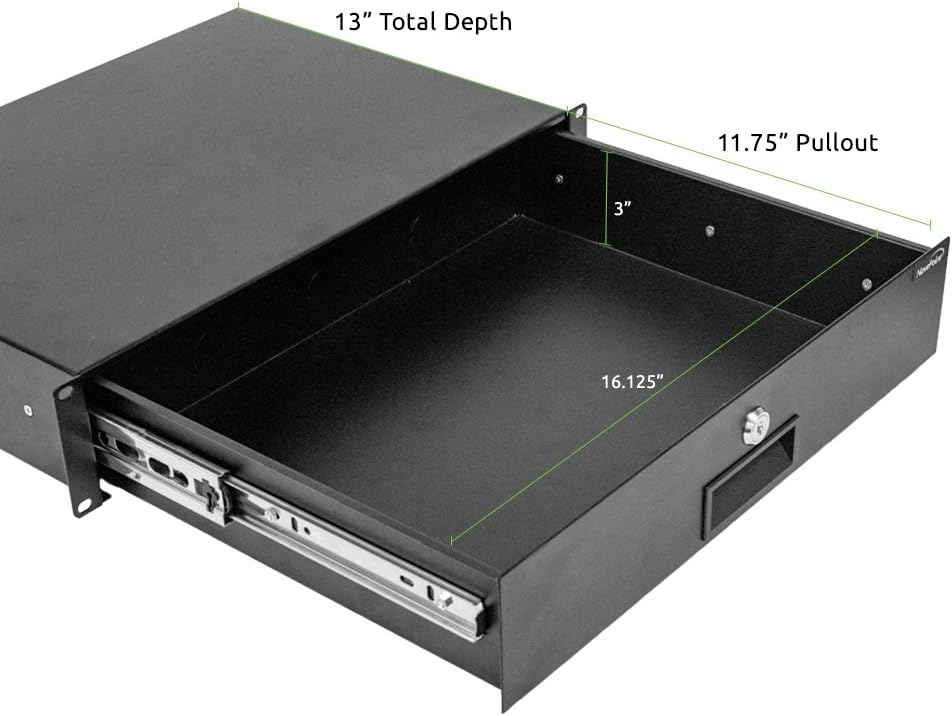 2U Black Rack Mount Drawer with Lock and Key A26091