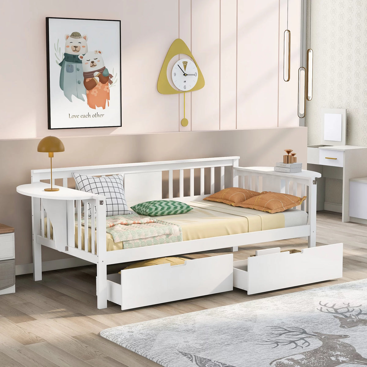 Twin Size White Daybed with Two Drawers E450858