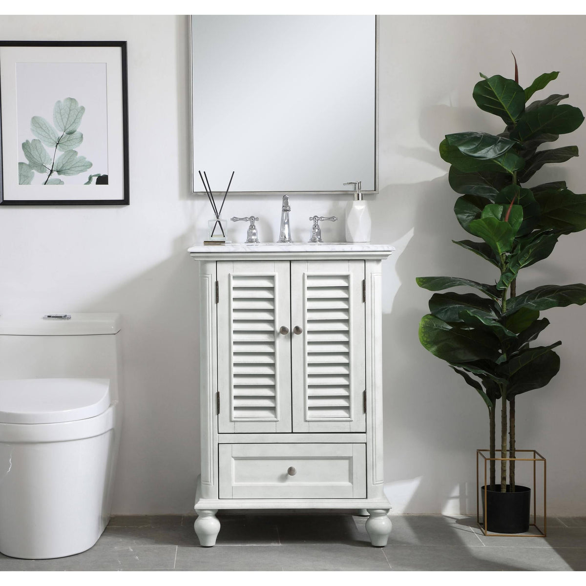 24 inch Antique White Bathroom Vanity Cabinet Set with Marble Top F781