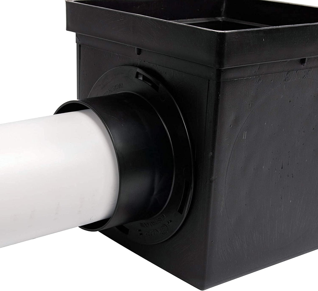 Square Catch Basin Drain Kit with 2-Opening, 2 Adapters, 1 Outlet Plug, 9-Inch Black Plastic Grate S324