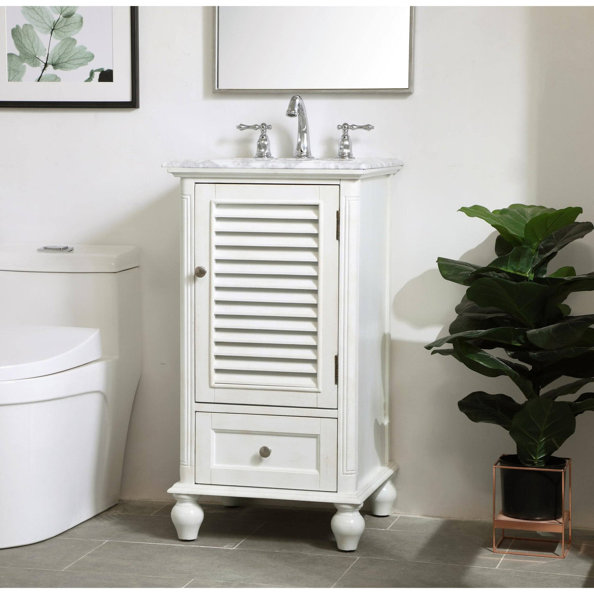 24 inch Antique White Bathroom Vanity Cabinet Set with Marble Top F781