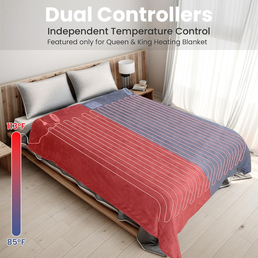 King Size 100"x90" Dual Control Flannel Electric Blanket Q8623