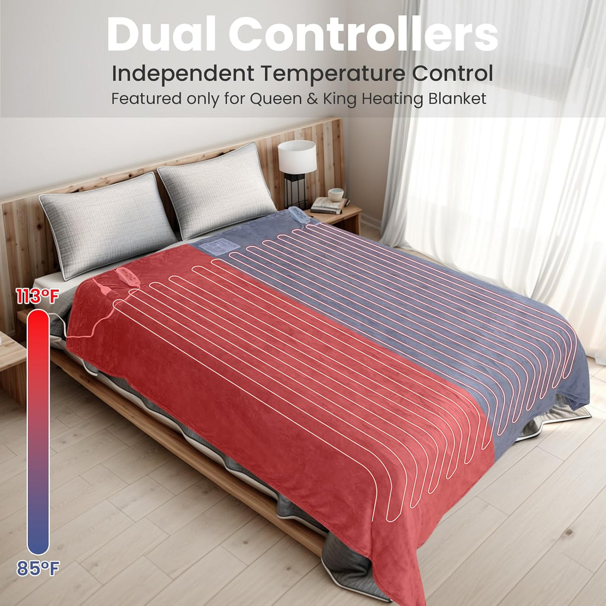 King Size 100"x90" Dual Control Flannel Electric Blanket Q8623