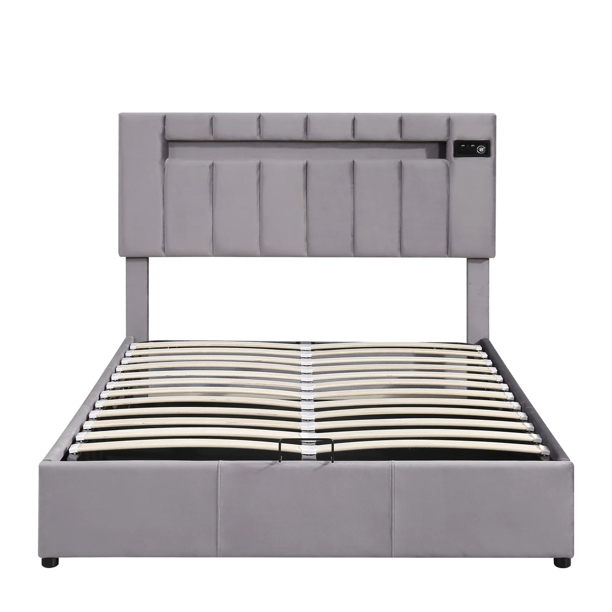 Full Size Velvet Upholstered Platform Bed with Storage and LED Light B48312
