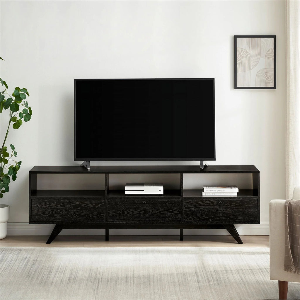 70" Black Wood TV Stand with Storage F858027