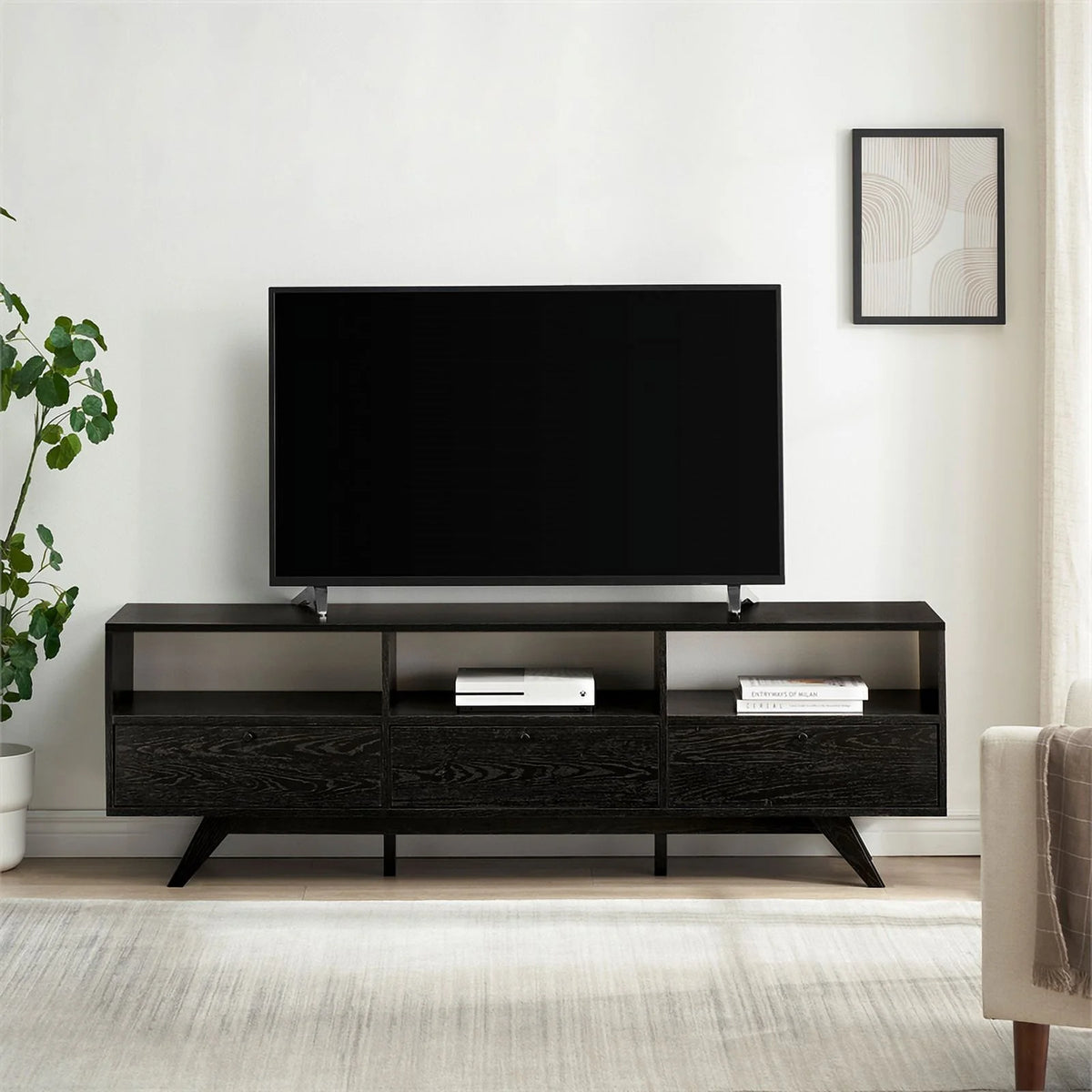 70" Black Wood TV Stand with Storage F858027