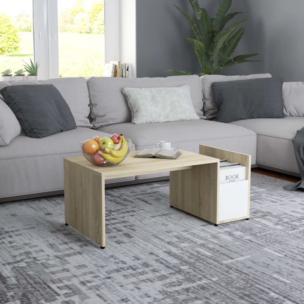 White and Sonoma Oak Coffee Table with Side Storage Compartment S61921