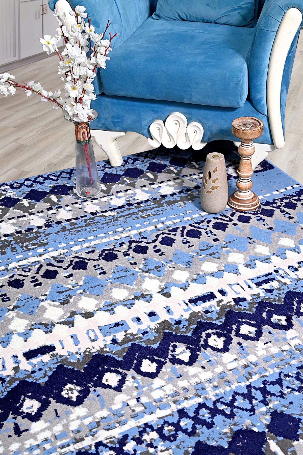 Light Blue Geometric Pattern Rug K758