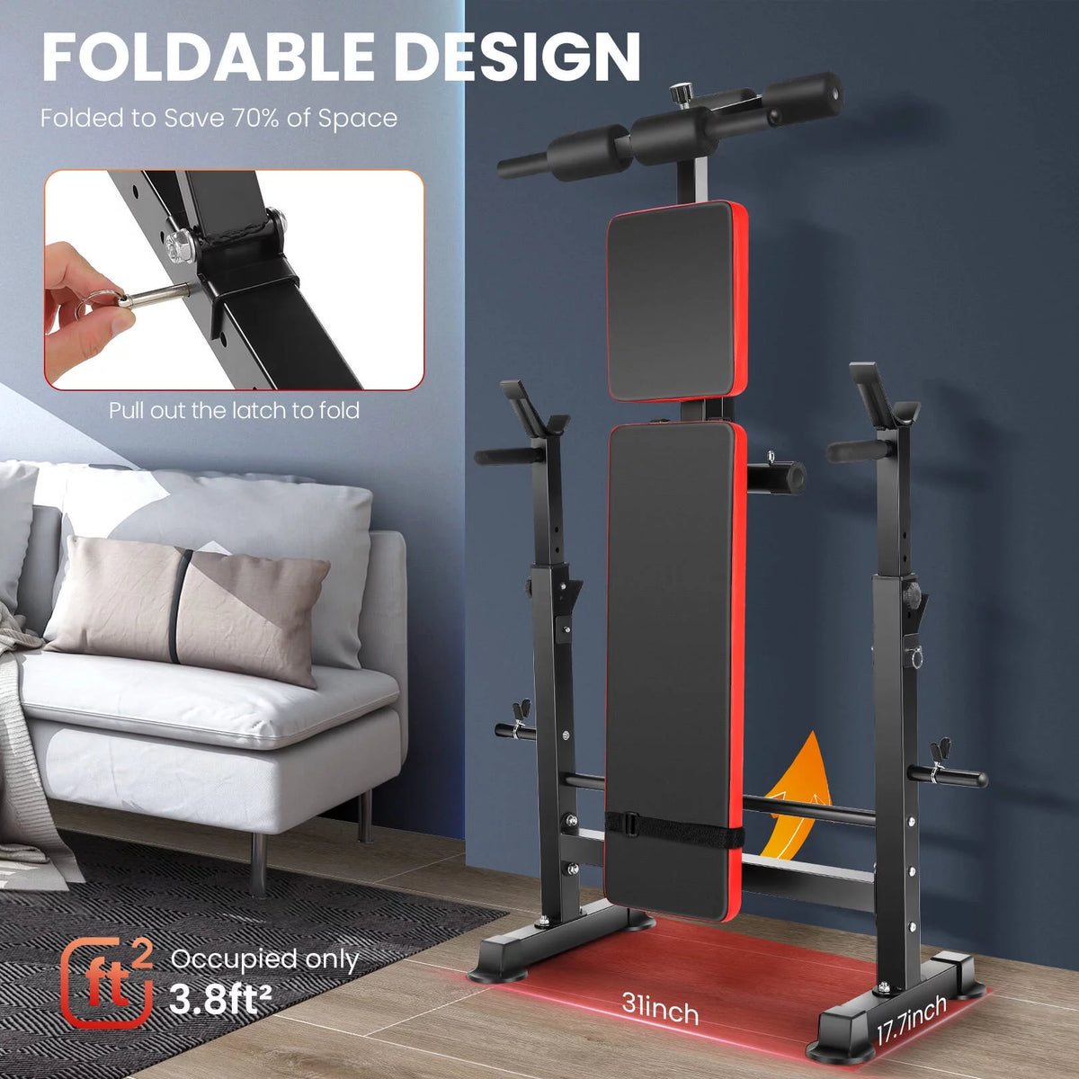 Adjustable Weight Bench Set with Barbell Rack S788161