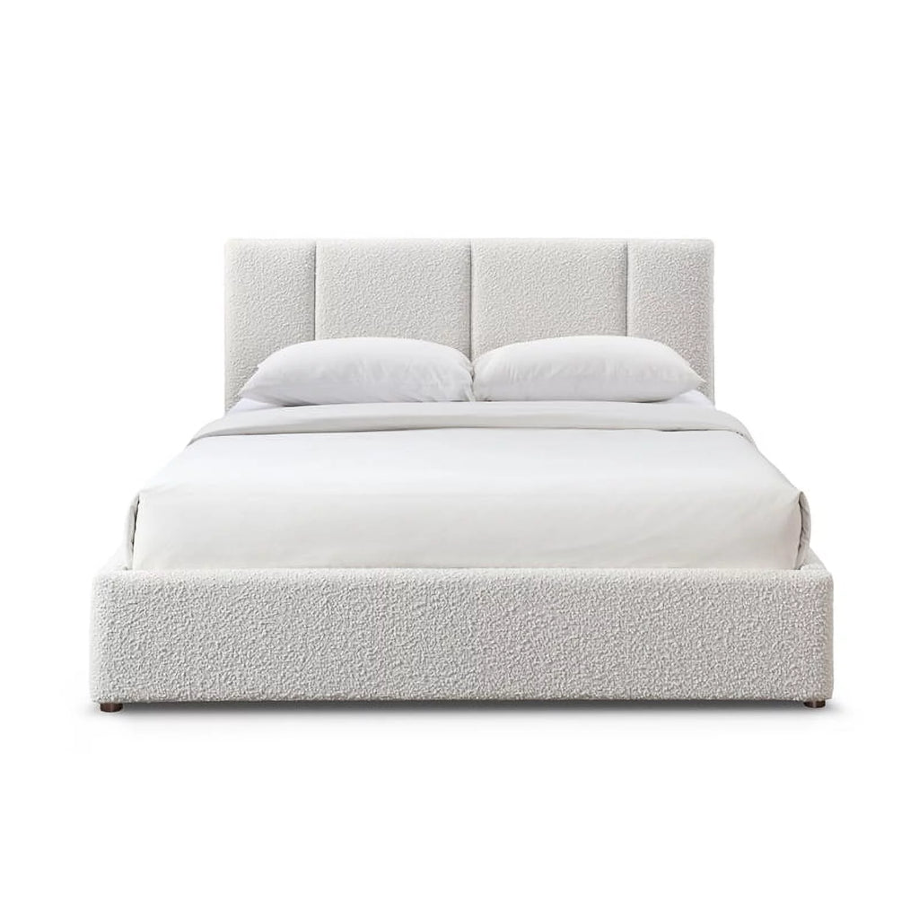 Queen Bed Cream Beige Boucle Fabric A605121
