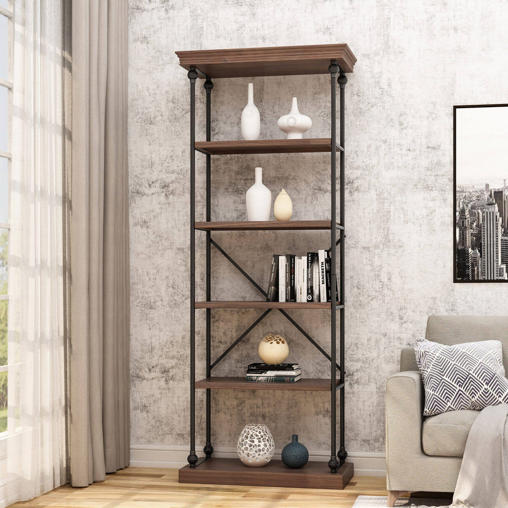 5-Shelf Wood & Metal Etagere Bookcase O277