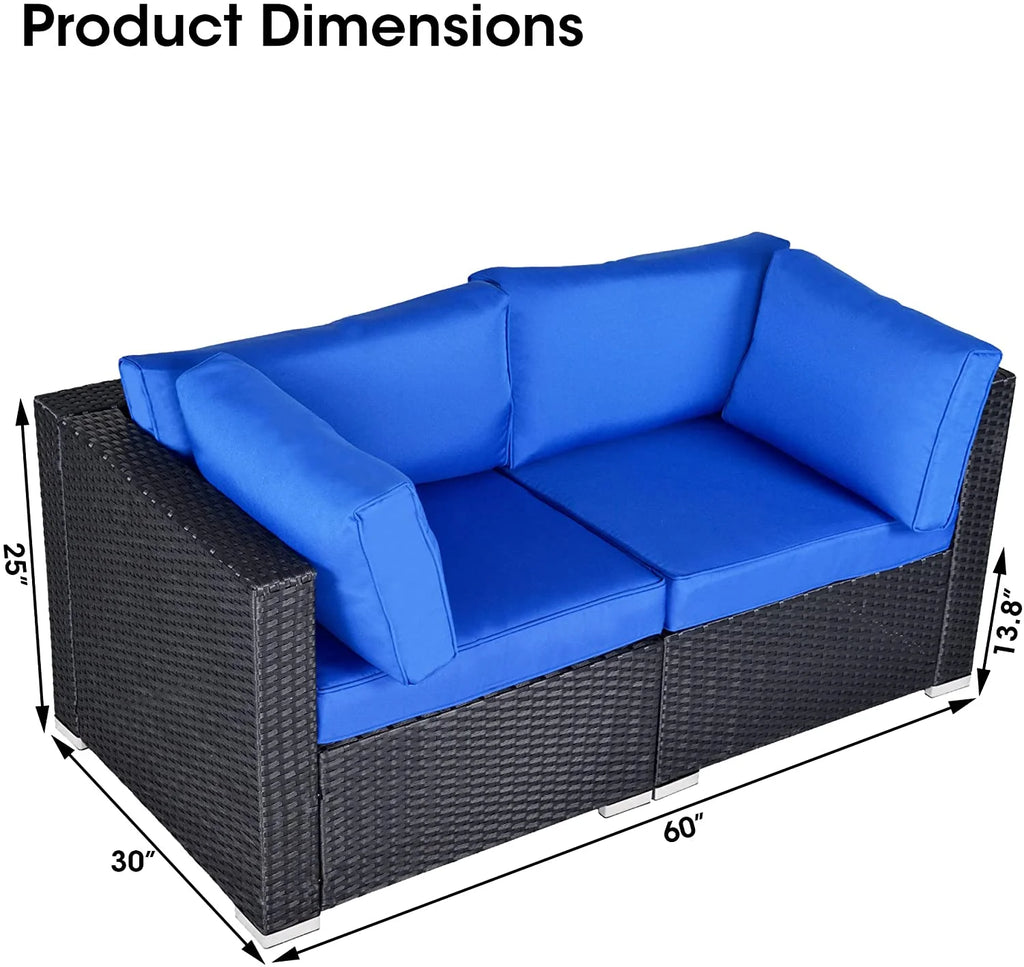 Black and Blue PE Wicker Patio Loveseat O236752