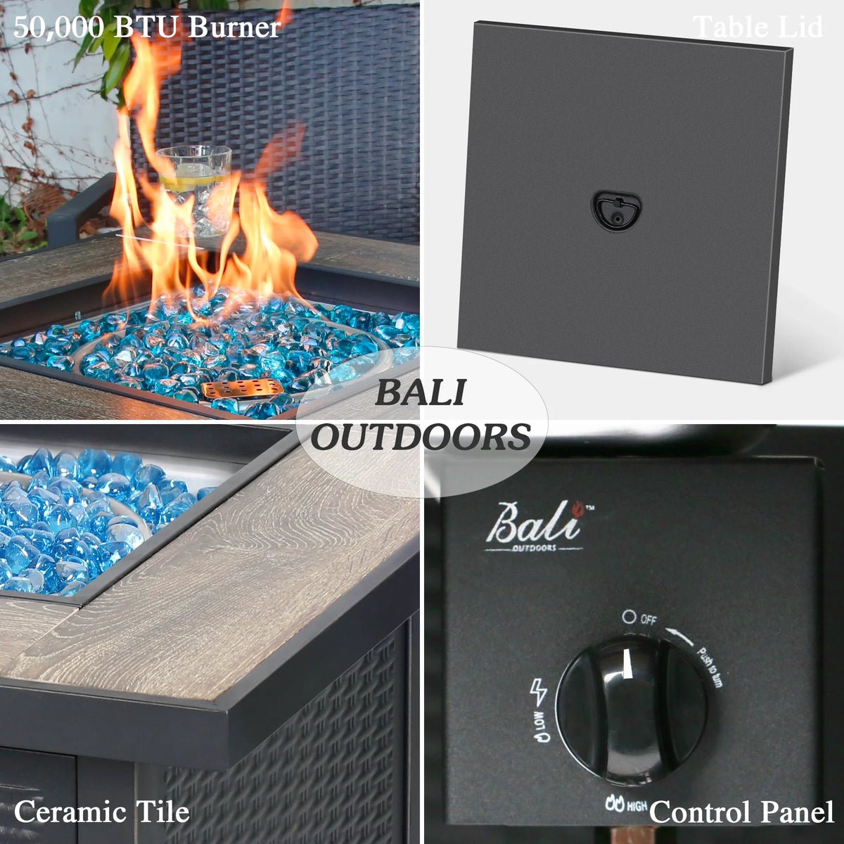 30'' Square Propane Gas Fire Pit Table Black W27665