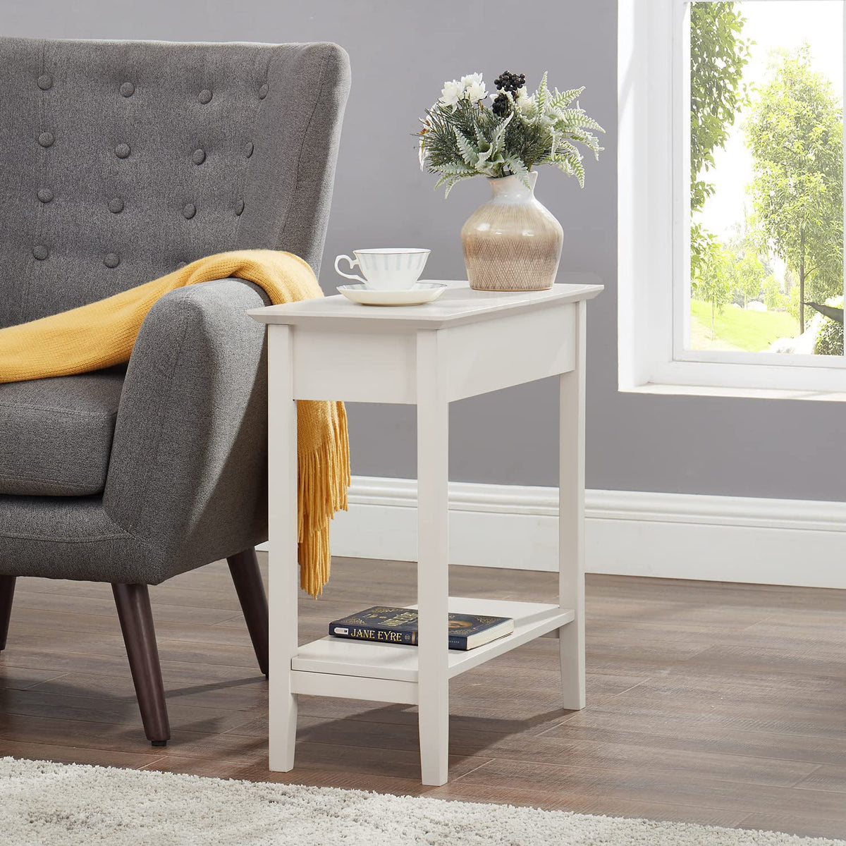 Cream Narrow End Table with Storage Shelf Z7996