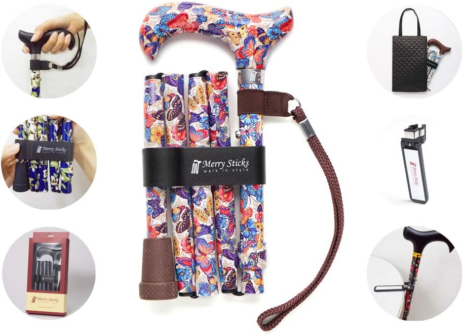 Adjustable Folding Walking Cane with Cane Bag and Reflective Cane Holder A307