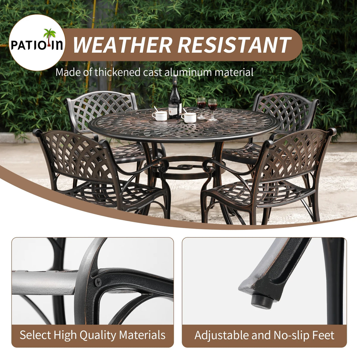 5 Piece Cast Aluminum Patio Dining Set with Umbrella Hole G467115
