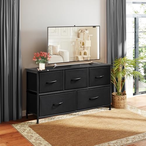 Black 5 Drawer Fabric Dresser Y848296