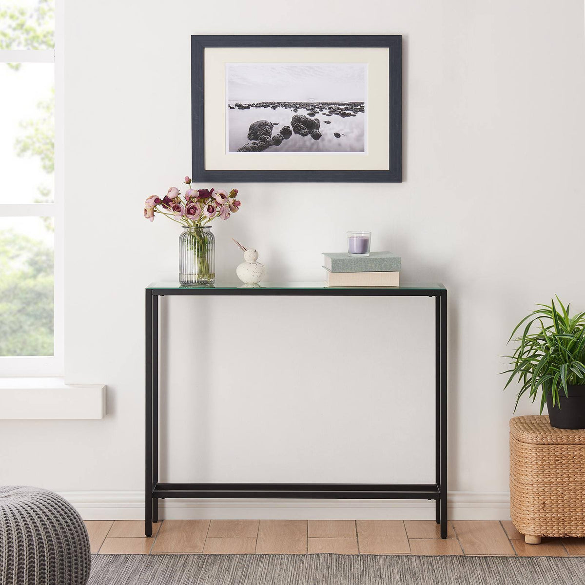 56" Glass Top Console Table in Black B3946