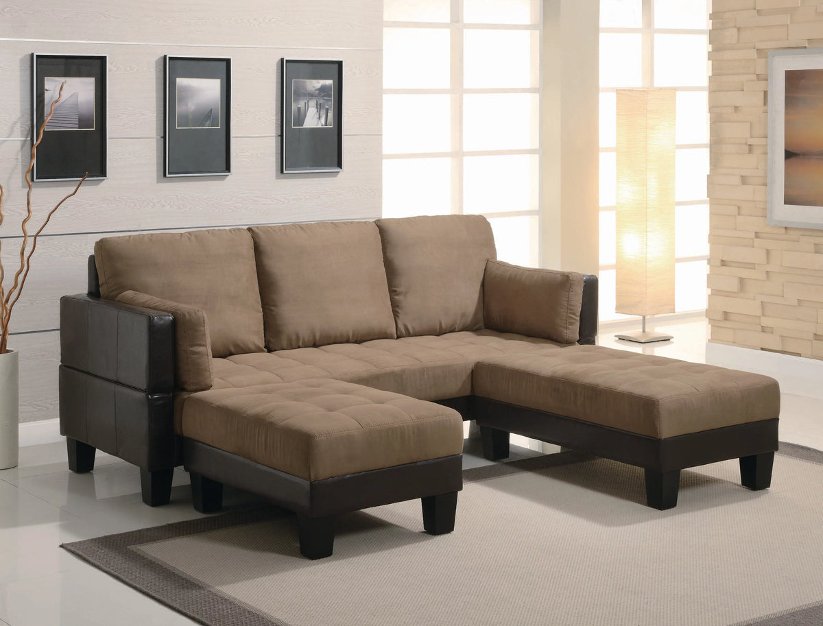 Brown Upholstered Sofa Bed with 2 Ottomans T94487