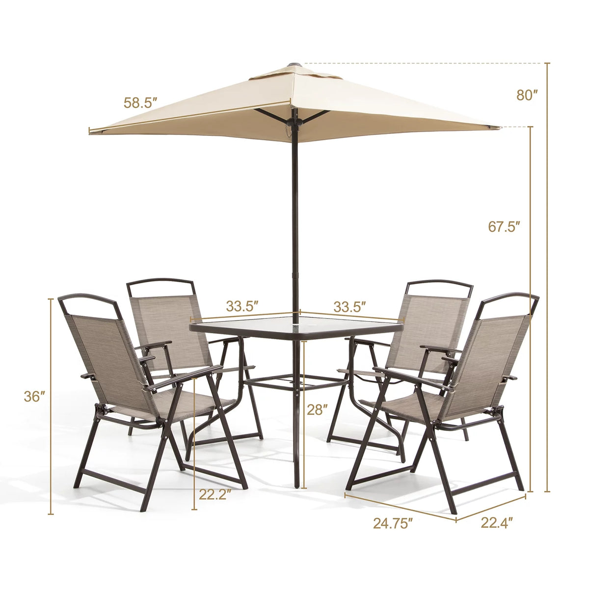 6 PCS Beige Patio Dining Set with Umbrella K438794