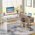 Reversible L Shaped Desk with Drawer Shelves Monitor Stand N272